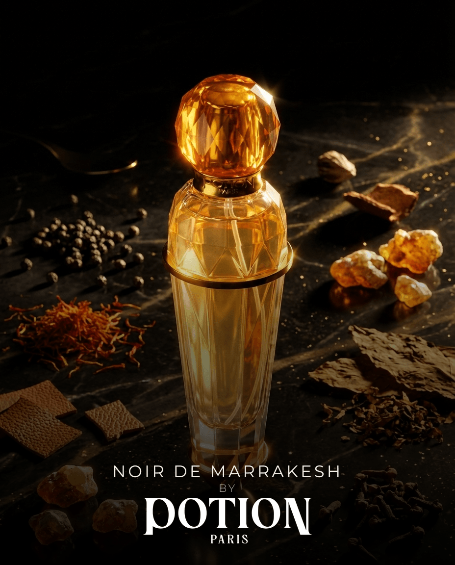 Potion Paris Crystal Vial on dark marble - luxury fragrance layering