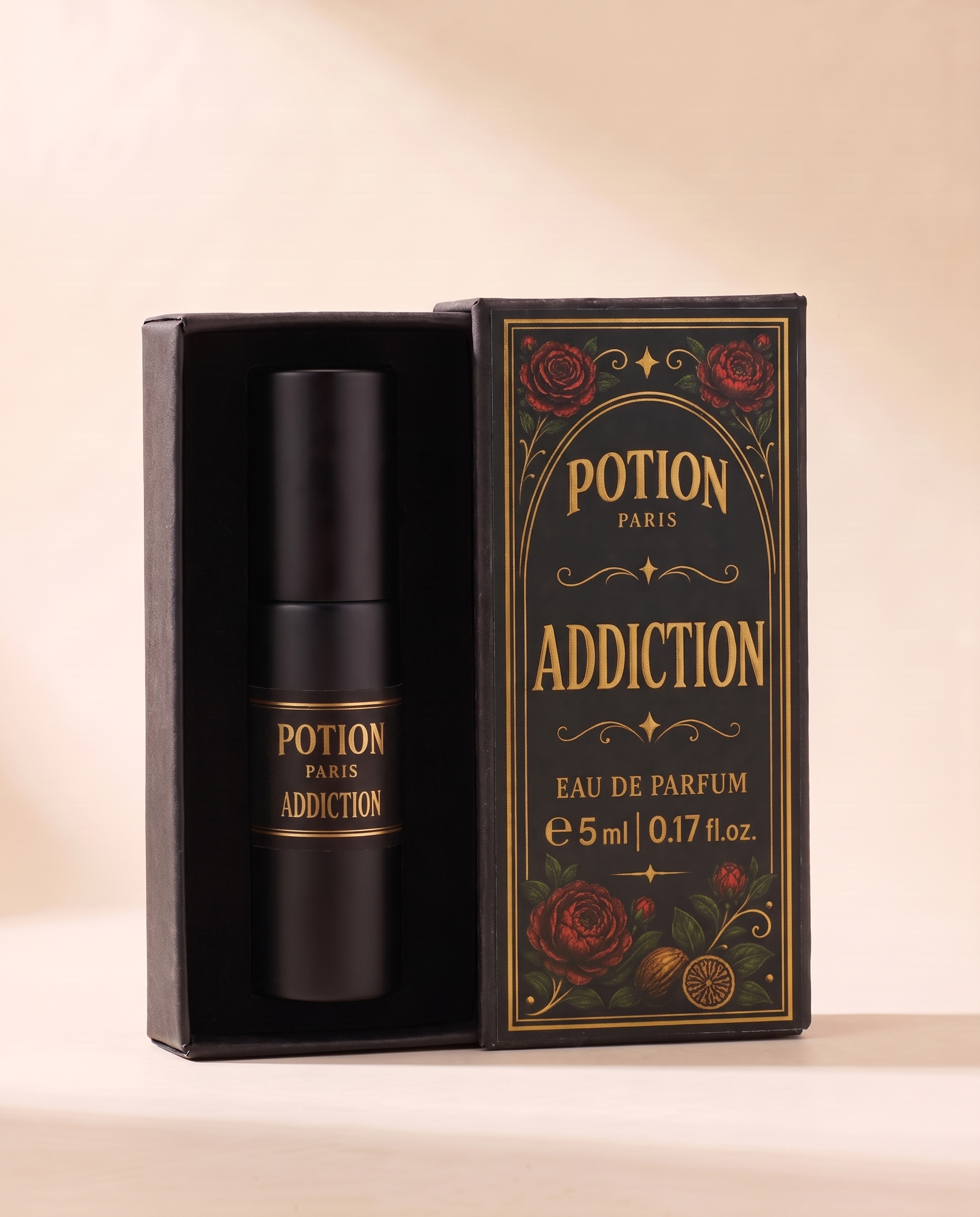 The Addiction atomiser in its open carton.