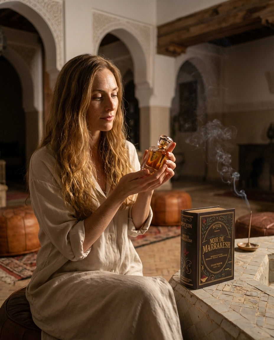 Winter fragrance guide - luxury perfume in warm amber lighting