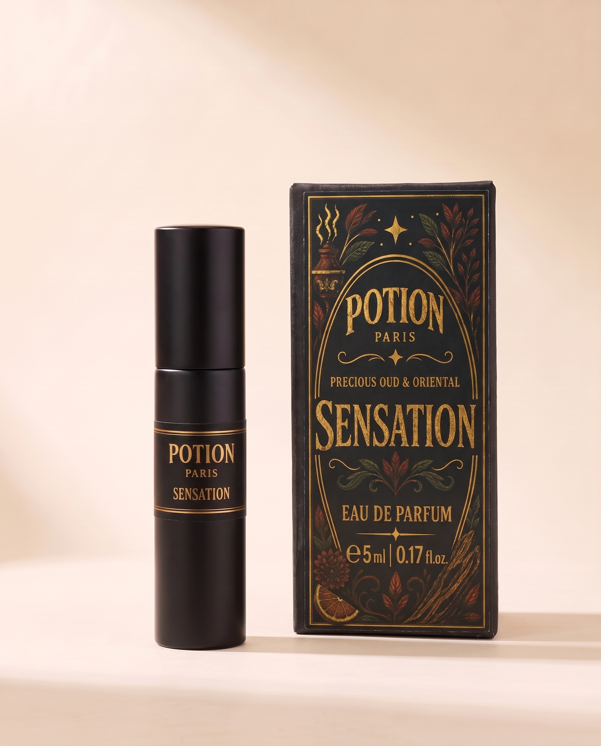 Sensation five millilitre atomiser beside its carton.