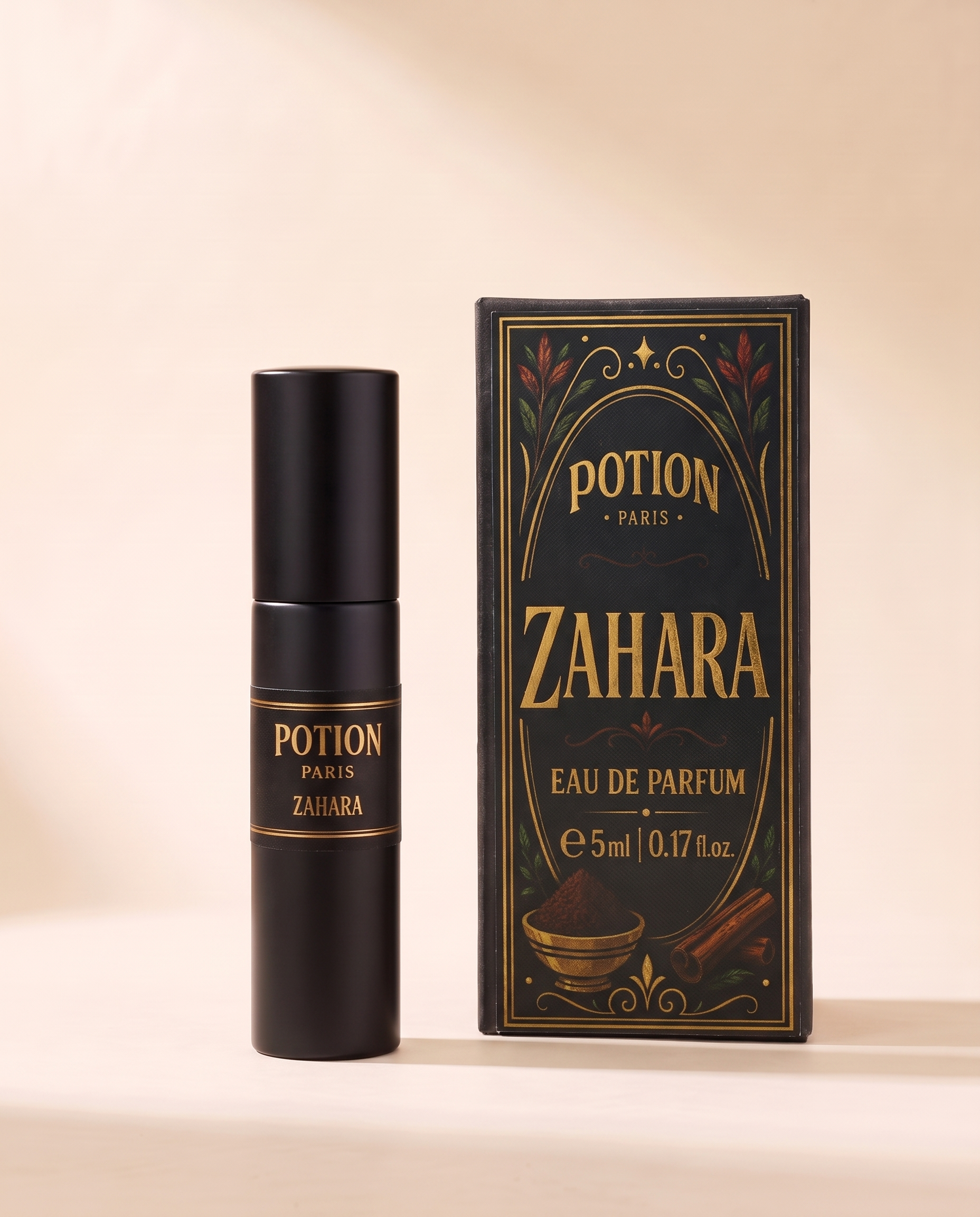 Zahara five millilitre atomiser beside its carton.